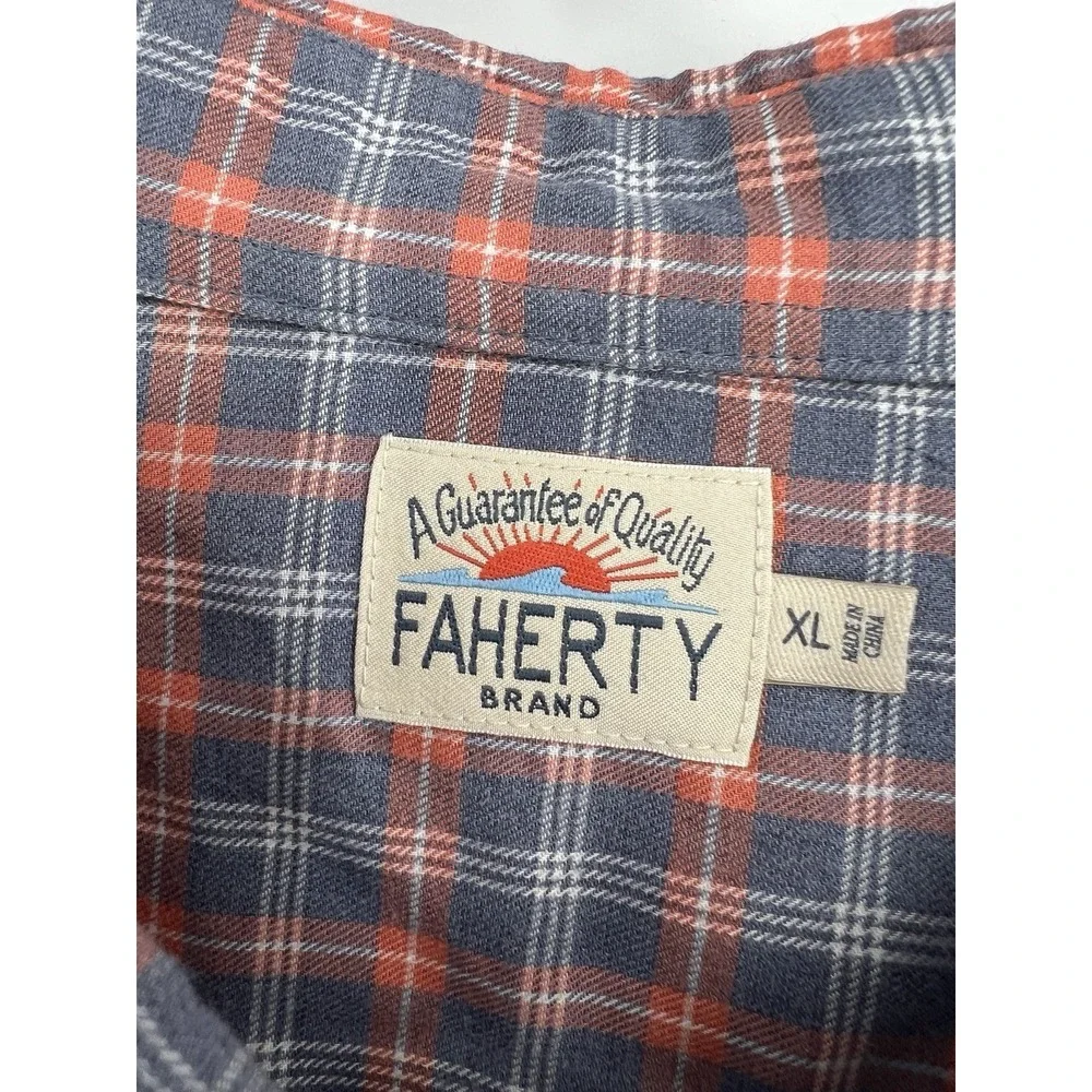 Faherty Mens Reddish Blue Gray Plaid Button Up Long Sleeve Cotton Shirt XL - Picture 3 of 15